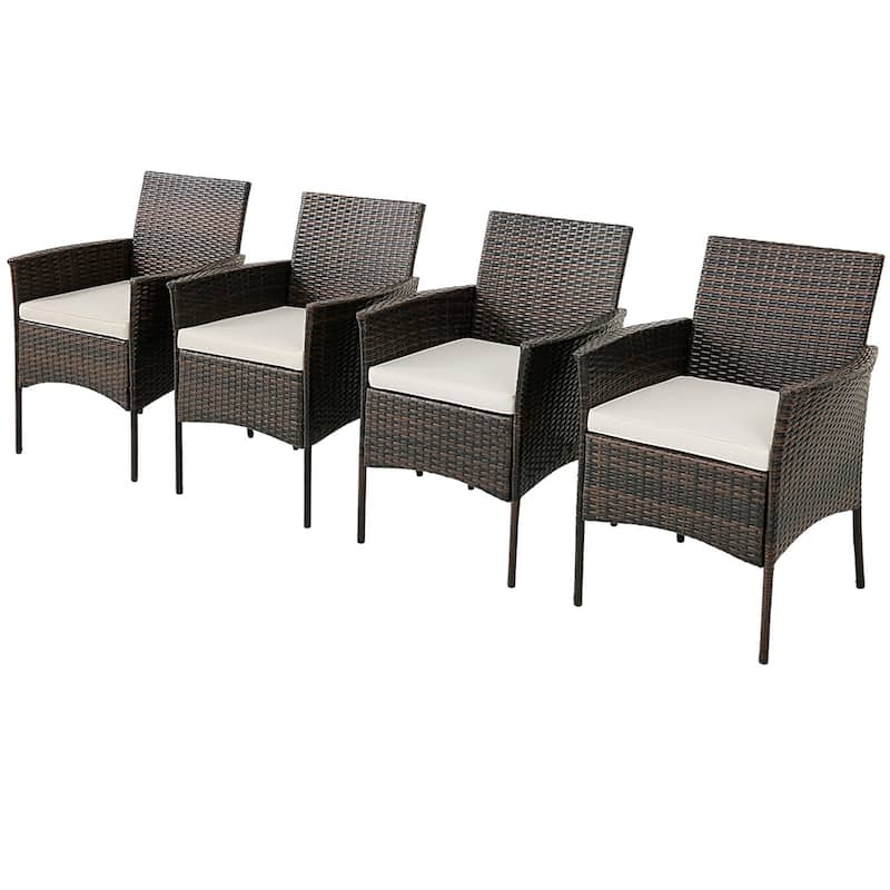 Costway Set of 4 Patio Rattan Dining Chairs Cushioned Seat Curved - See Details