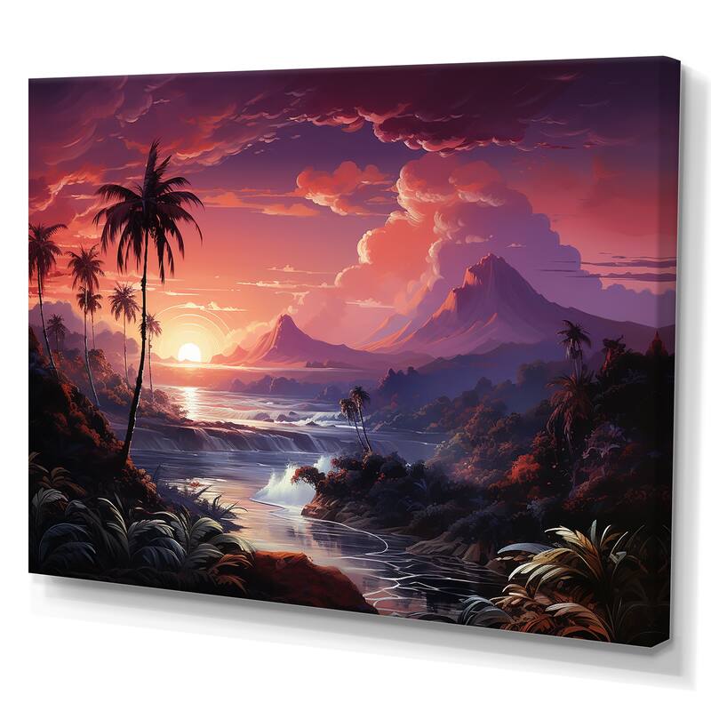 Designart "Abstract Hawaii Palm Tree Sunset I" Palms & Palm Trees Wall Art