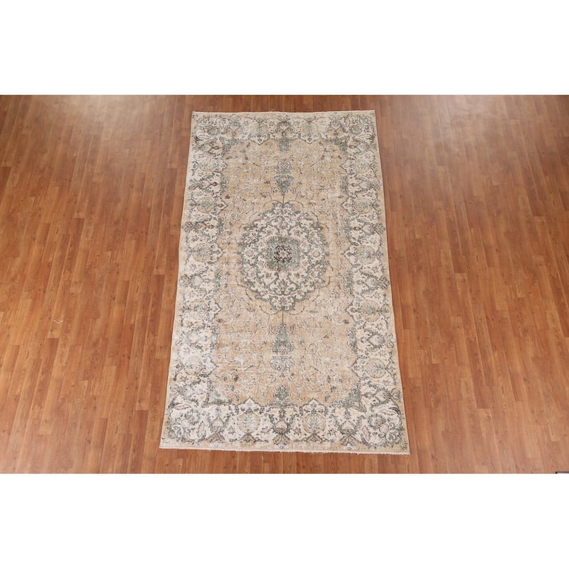 Distressed Sparta Oriental Vintage Area Rug Hand-Knotted Wool Carpet - 5'2" x 9'5"