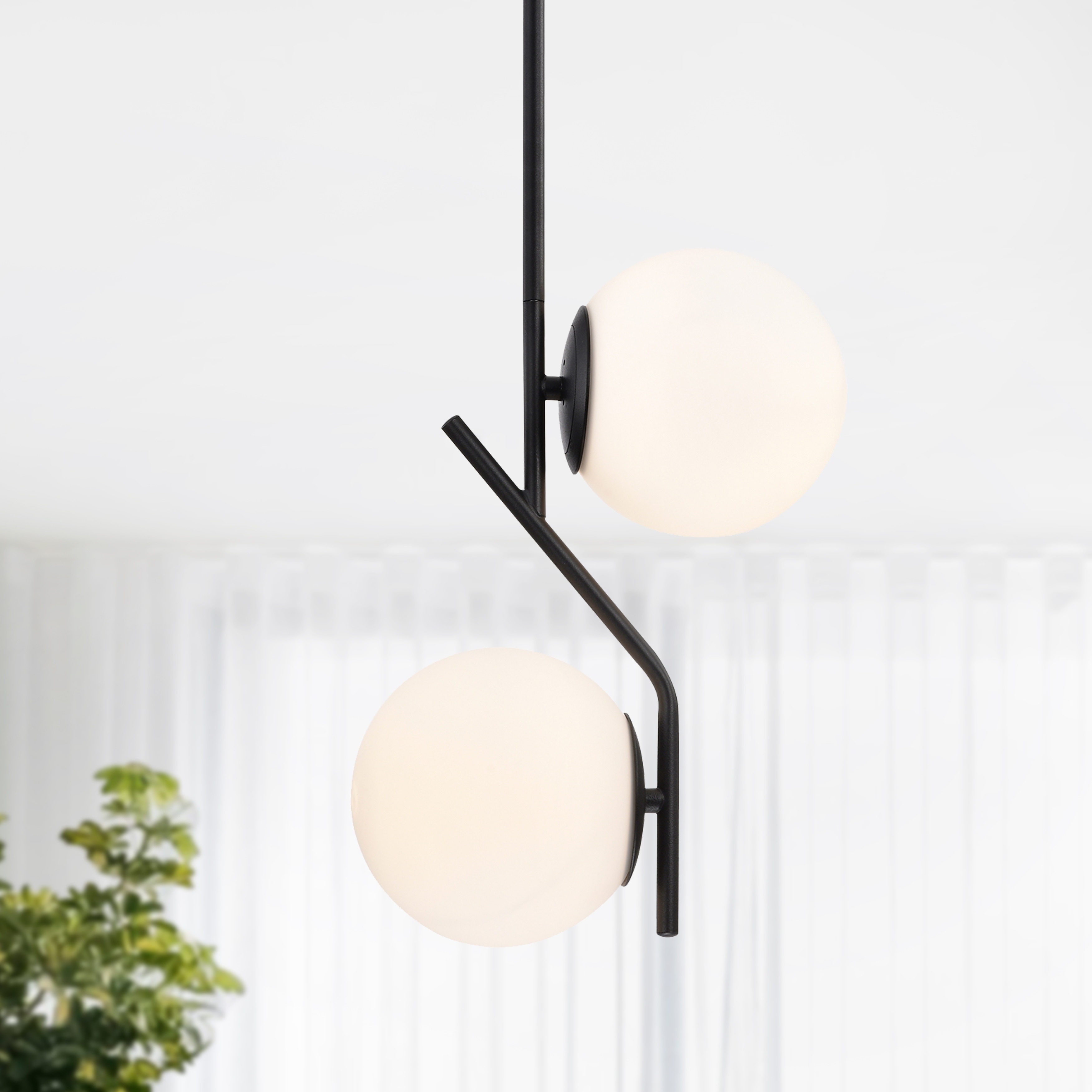 Black Globe Pendant Light Fixture Mid Century Glass Chandelier 2 Pack ...
