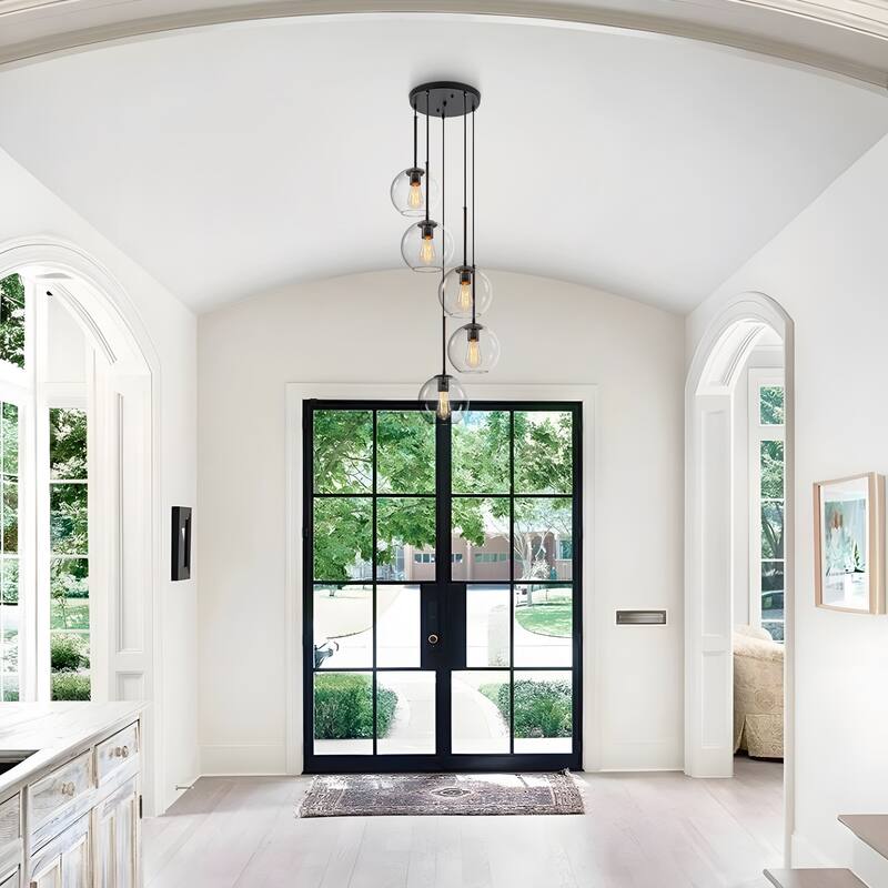 Starsky Modern 3-Light Clear Glass Chandelier Cluster Adjustable Height Pendant Lights for Kitchen Dining Room