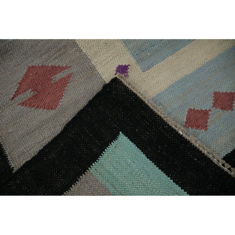Hand Woven Oriental 100% Wool Carpet Southwestern Tribal Navy Blue & Blues Kilim Area Rug - 10' 0'' X 8' 5''