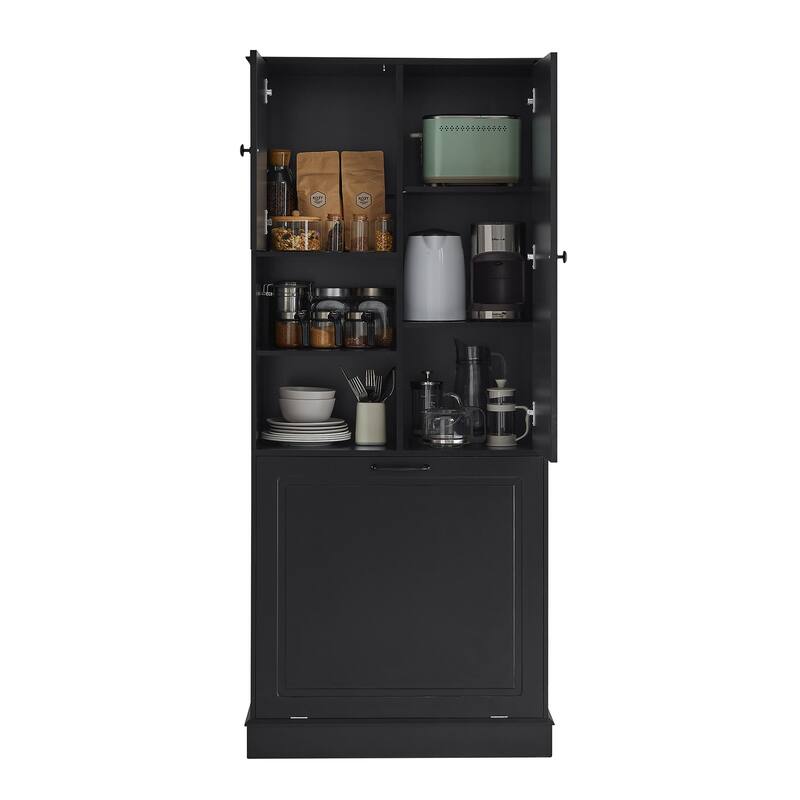 GDF Studio - Tommy Modern MDF Tall Storage Cabinet with Adjustable Shelves and Large Flip-Out Basket