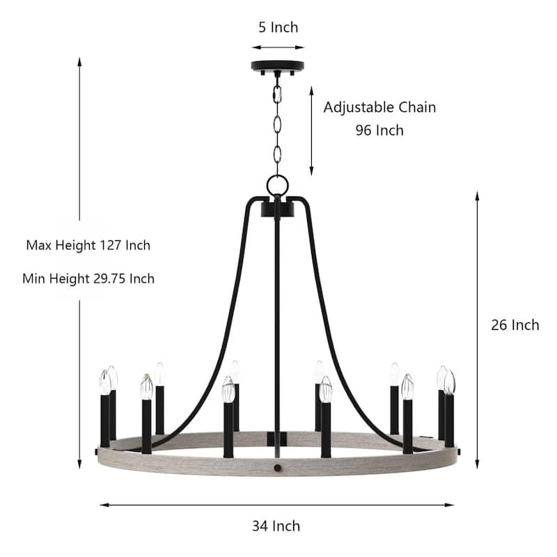 Acroma 12-light Acroma 12-light 34In Farmhouse Modern Wagon Wheel Chandelier - N/A