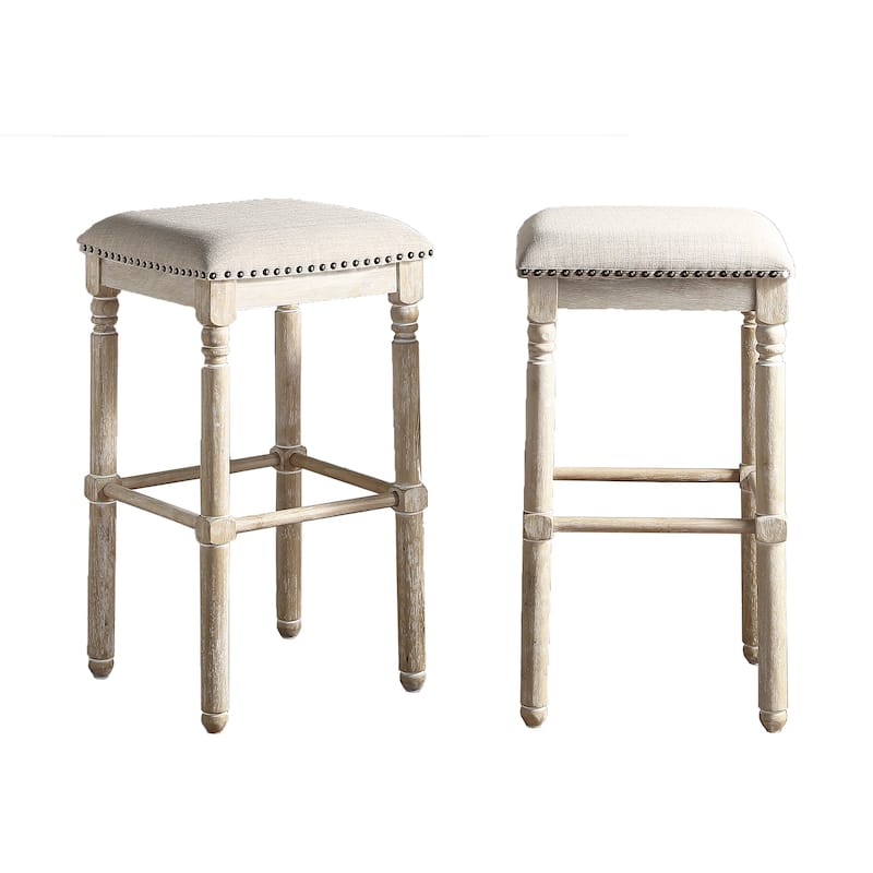 Wood Upholstered Swivel Bar Stools in Tan (Set of 2)