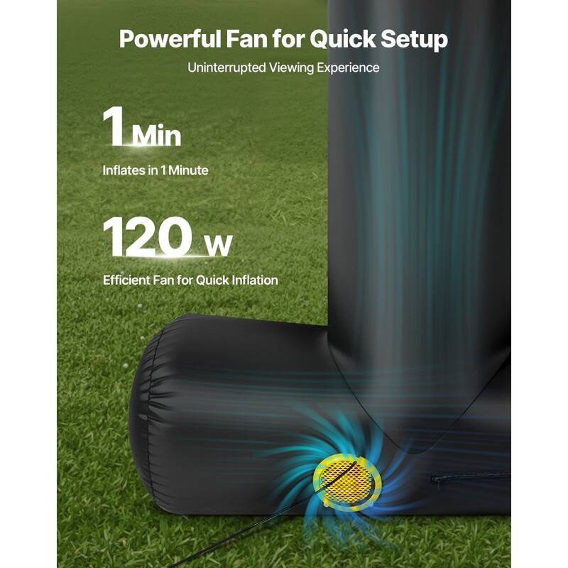 Wrinkle-Free 600D Fabric, Silent Blower Quick Setup Portable Backyard Projection Screen for Camping Parties & Home Theater
