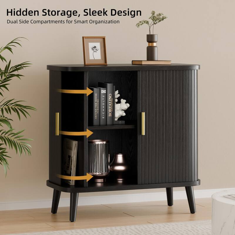 31" Sideboard Buffet Cabinet with 2 Sliding Tambour Doors and Adjustable Shelves