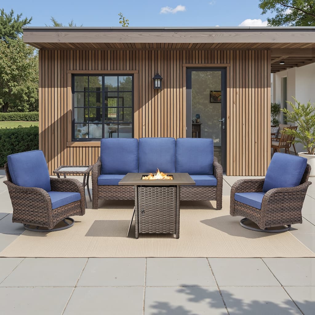 Pocassy Patio Sofa Swivel Chair with Fire Table Funiture