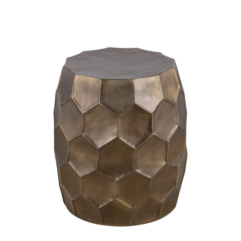 Modern Contemporary Aluminum material End Table, Side Table with Glossy Diamond-Patterned Base - Gold