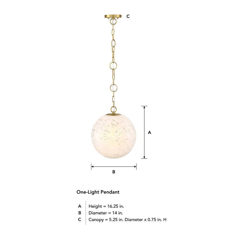 Wine Flower 60 Watt 1-Light Brushed Gold Glam Pendant Light with White Art Glass Shade - 16.25