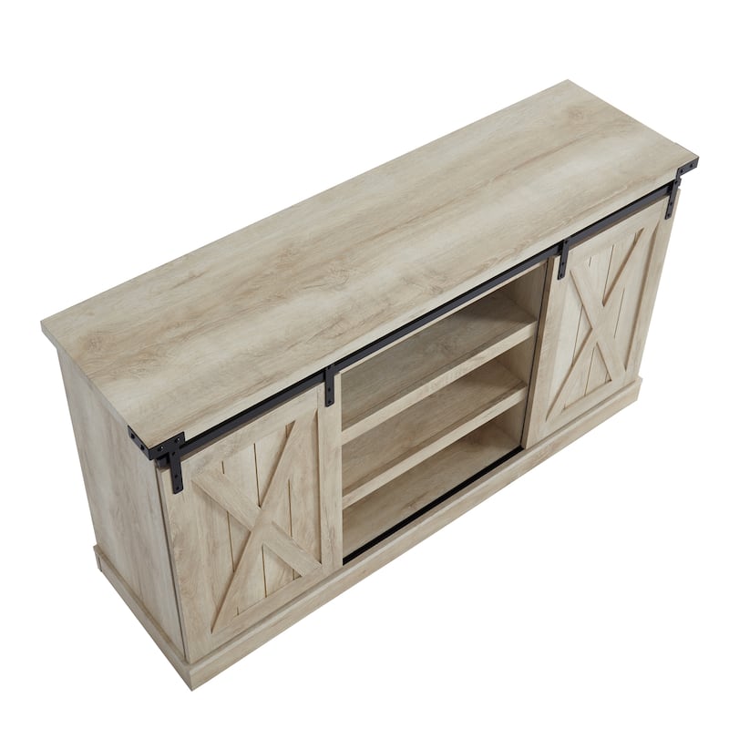 54" Farmhouse Sliding Barn Door TV Stand for TV up to 60 Inch Flat Screen