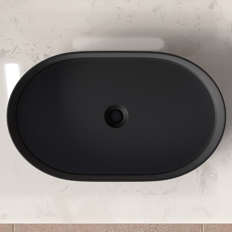 White Vessel Sink Oval Bathroom Sink, Ceramic Bathroom Above Counter Vanity Sink