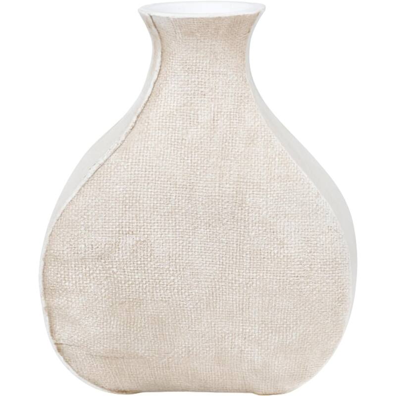 White Textured Polyresin Vase Decorative Table Accent Home Art - Beige