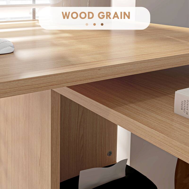 L Shaped Corner Desk, 360 Degree Rotating Home Office Desk with Storage Shelve