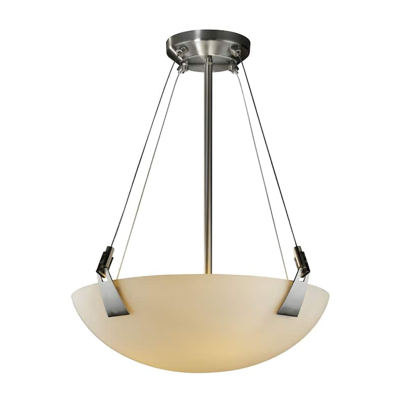 Justice Design Fusion Tapered Clips 3-light Brushed Nickel Round Bowl Pendant, Opal Shade