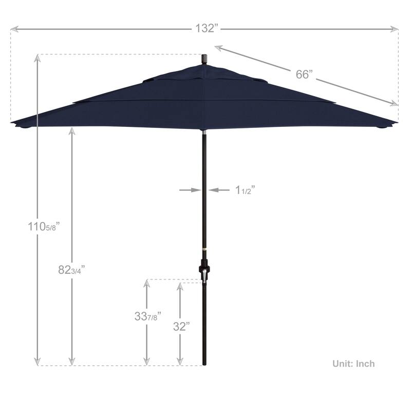 California Umbrella 11' Sun Master Patio Umbrella Bronze Aluminum Pole Fiberglass Ribs Crank Lift Tilt Olefin Royal Blue