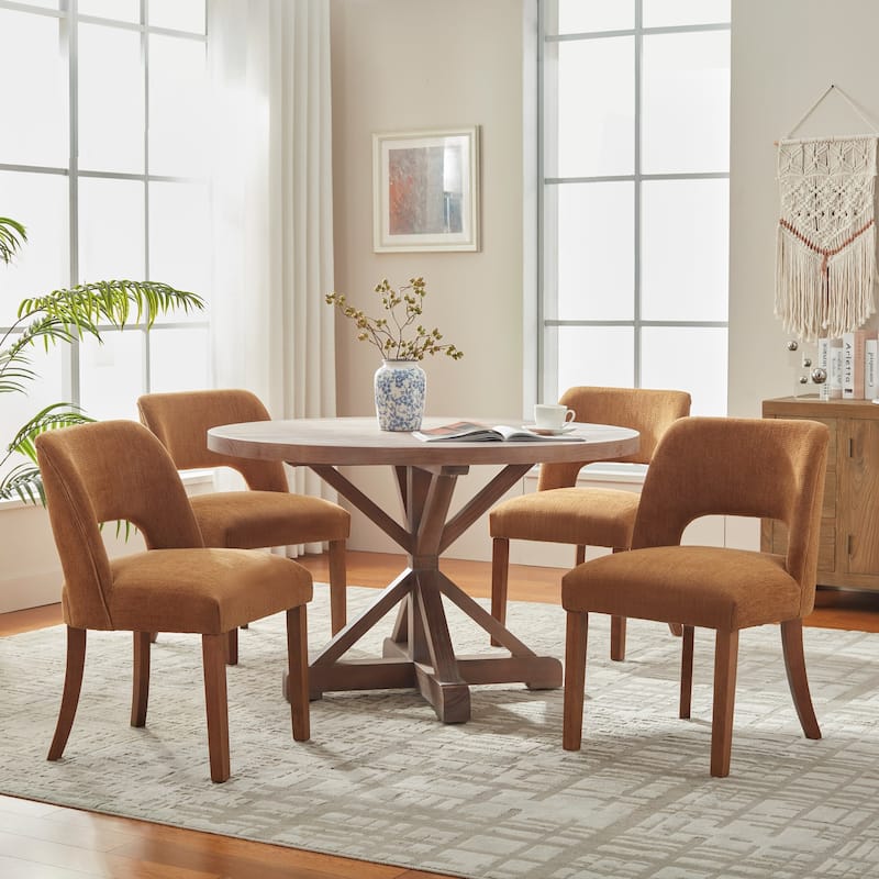 Wooden Dining Chairs Set of 2/4/6,Modern Fabric Upholstered Dining Room Chair Kitchen Chairs - Set of 4 - Orange