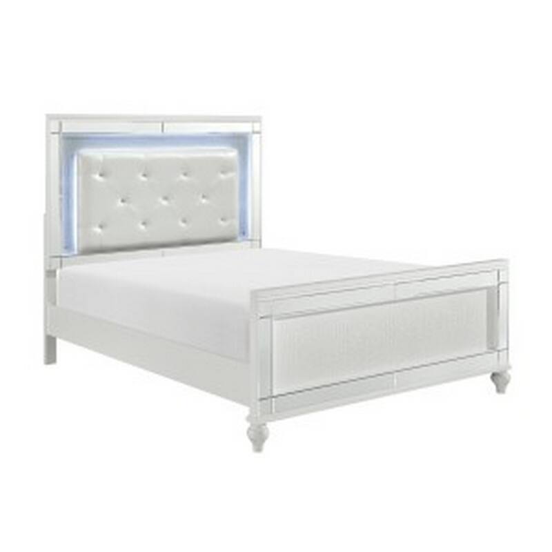Quinn Modern Queen Size Bed, Back Lit LED Headboard, Crisp White Finish