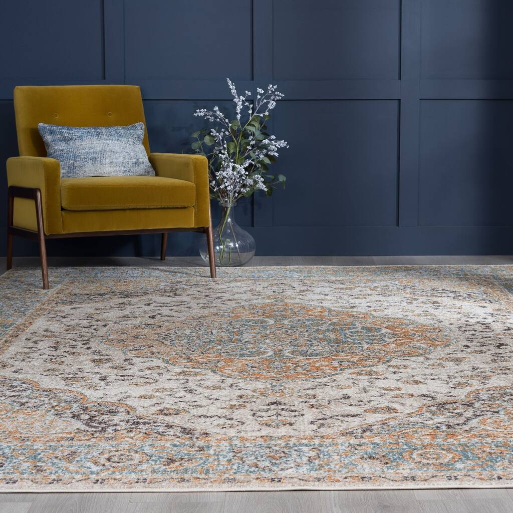 Barnsley Farmhouse Medallion Indoor Area Rug
