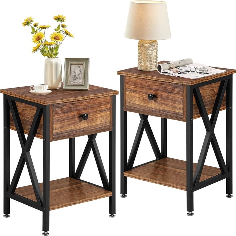 Nightstands Set of 2 Modern Bedside End Tables Dark Black - Brown