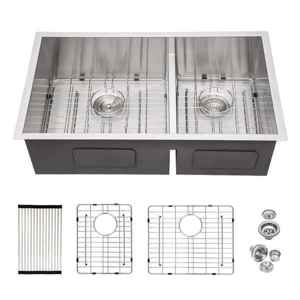 slide 2 of 5, Undermount Double Bowl Kitchen Sink Brushed Nickel