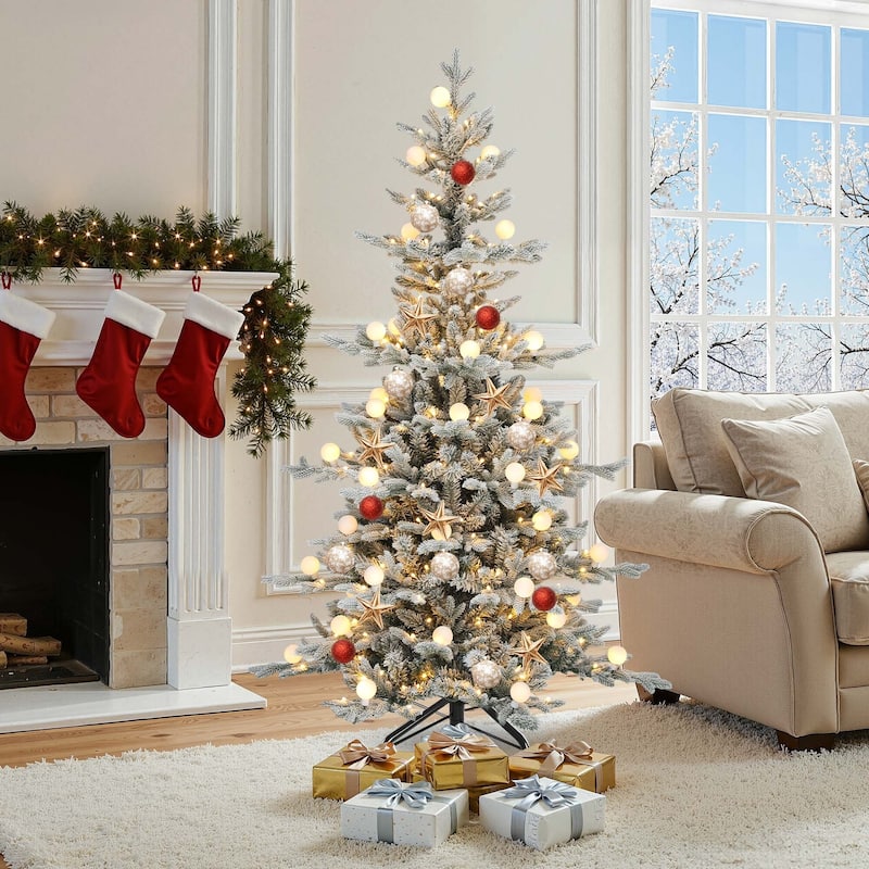 6/7.5/9 FT Pre-Lit Frosted Pine Artificial Christmas Tree with LED Lights