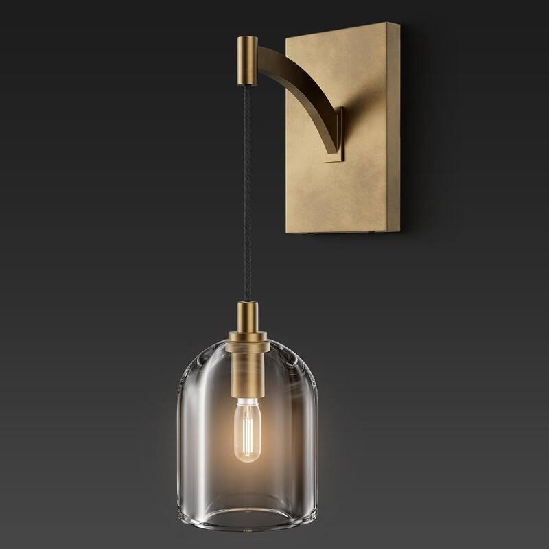 KAYLA 5.1in W 16.5in H 1-Light Modern Crystal Wall Sconce, Indoor Hemisphere Wall Lighting with Clear Crystal Shade - Gold