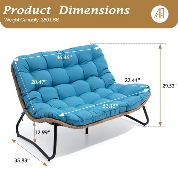 dimension image slide 2 of 4, All-Weather PE Rattan Double Papasan Chair Loveseat with Soft Cushion for Indoor Outdoor