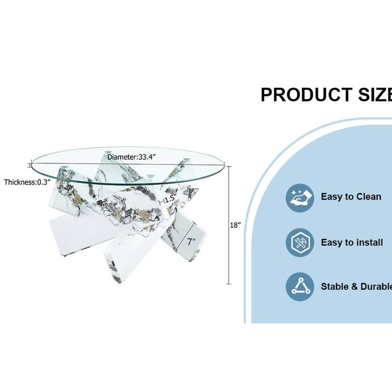 GDFStudio Marcellus Tempered Glass Coffee Table with Textured Legs