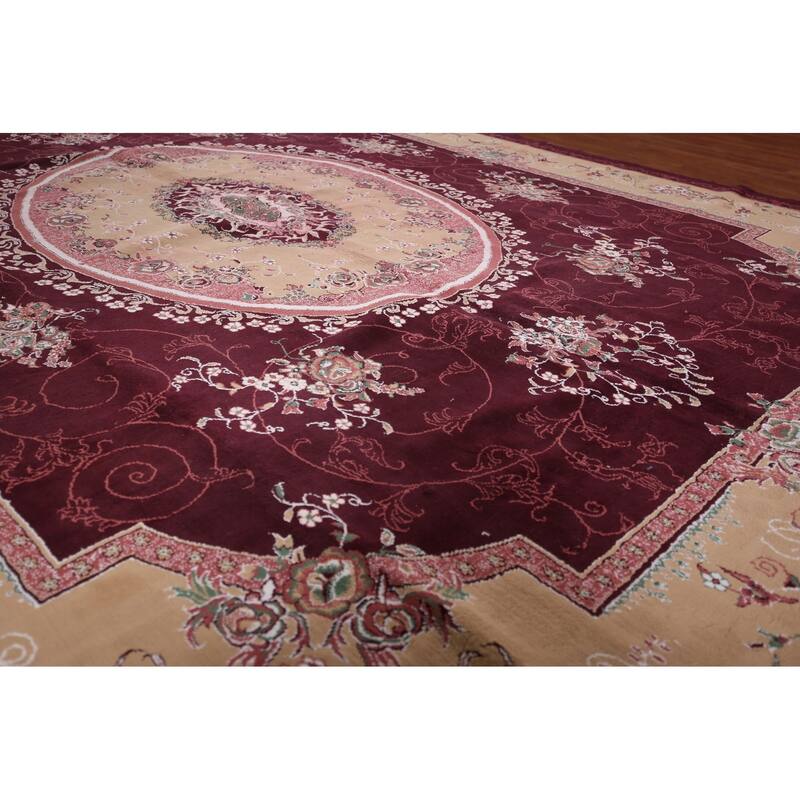 Victorian Style Burgundy Tabriz Area Rug Machine Made Carpet - 9'9" x 12'9"