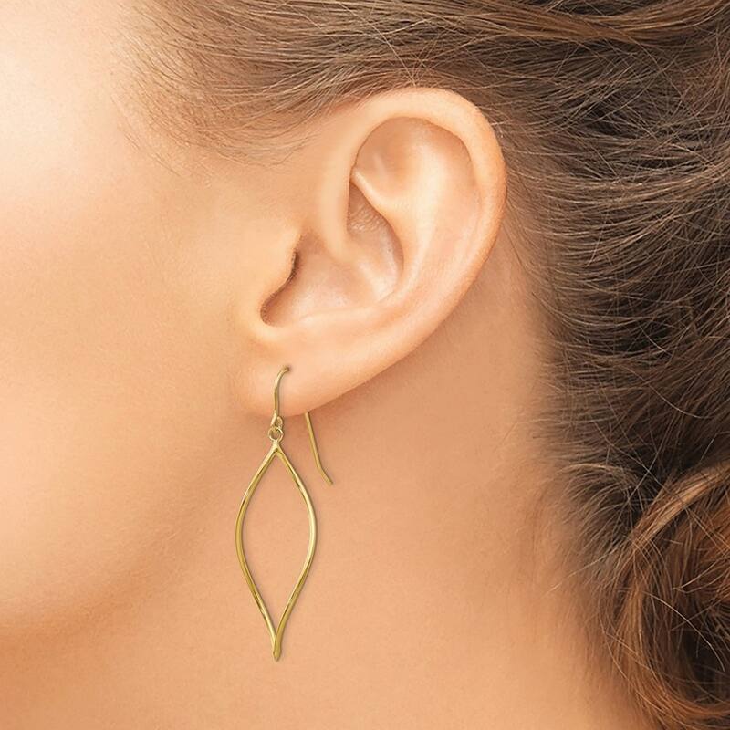 Curata 14k Yellow Gold 47x14mm Twisted Oblong Dangle Hook Earrings