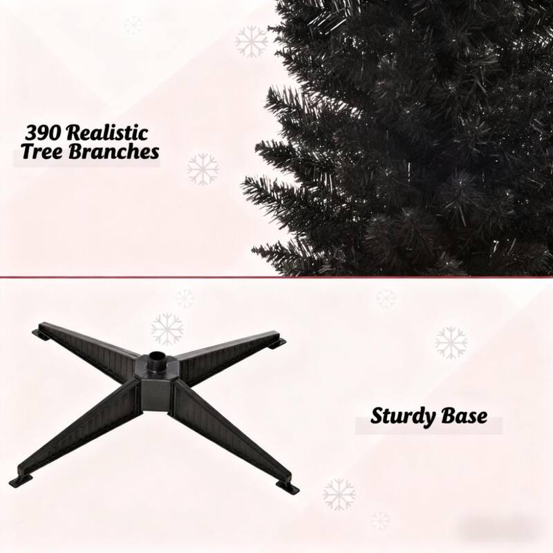 Slim Artificial Christmas Tree - Realistic Branch Tips, Plastic Stand - Black