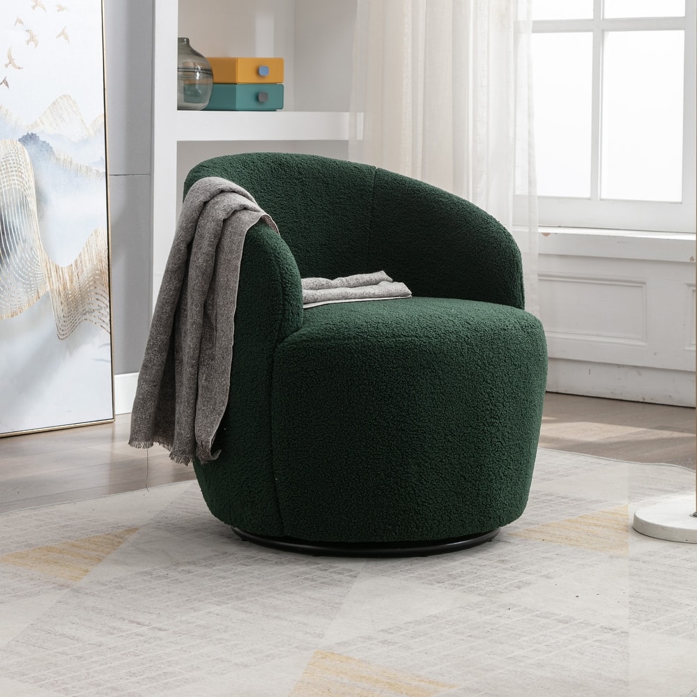 Teddy Fabric Swivel Accent Armchair Barrel Chair With Black Powder Coating Metal Ring