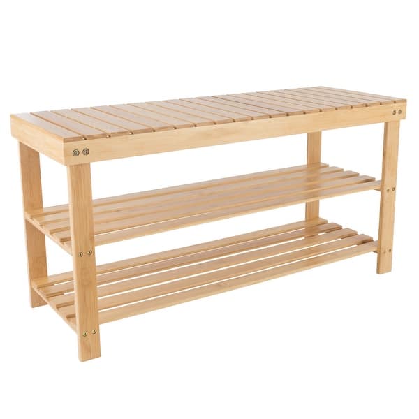 2-Tier Shoe Storage Rack - Bamboo Bench with Seat and Shelf