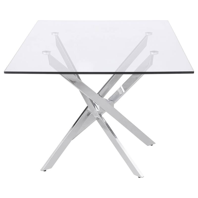 Contemporary Glass Dining Table - Chic Rectangular Table with Chrome Legs - Modern Kitchen Table 66" - 38