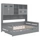 preview thumbnail 4 of 12, Full Wooden Daybed With Size Trundle and All-in-One Cabinet, Grey