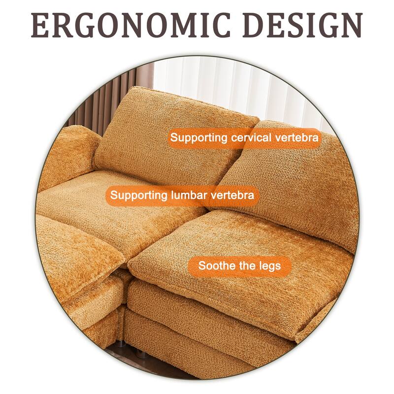 Modern Deep 3 Seat Sofa with Ottoman, Comfy Polyester Upholstered Furniture for Living Room, Studio, Office