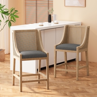 Cataldo Fabric Upholstered Wood and Cane 25.5 inch Counter Stools (Set of 2) by Christopher Knight Home