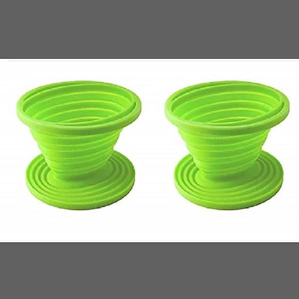 slide 1 of 3, 2-Pk Silicone Coffee Filter Collapsible Dripper Outdoors Camping Traveling Green