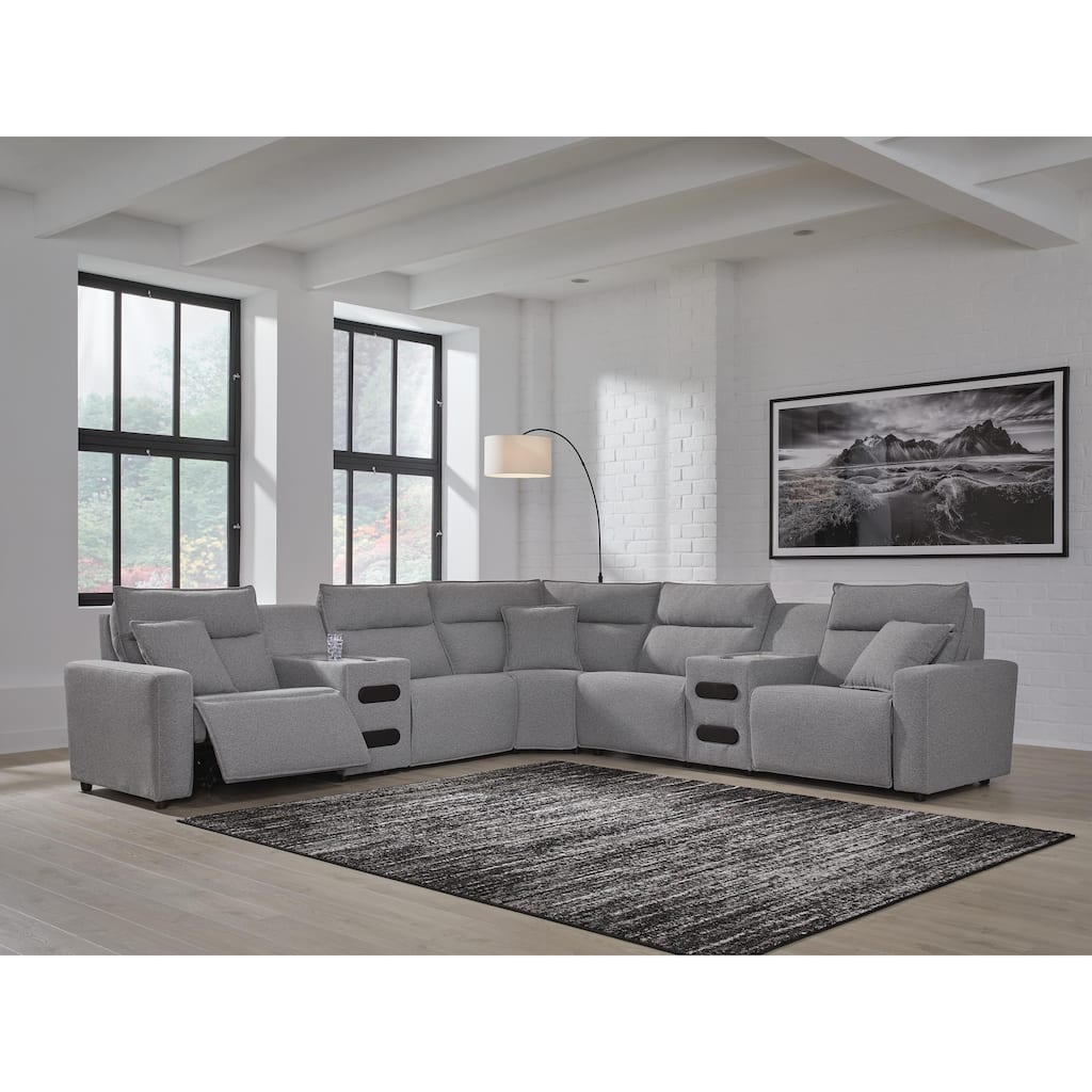 Signature Design by Ashley Modmax Gray 7-Piece Power Reclining Sectional with Chaise - 143" W x 143" D x 41" H