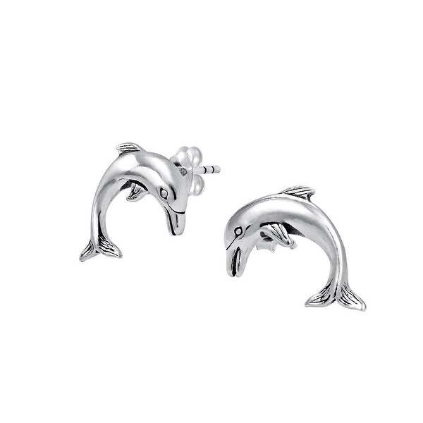 Nautical Tropical Ocean Sea Life Dolphins Stud Earrings 925 Sterling Silver For Women