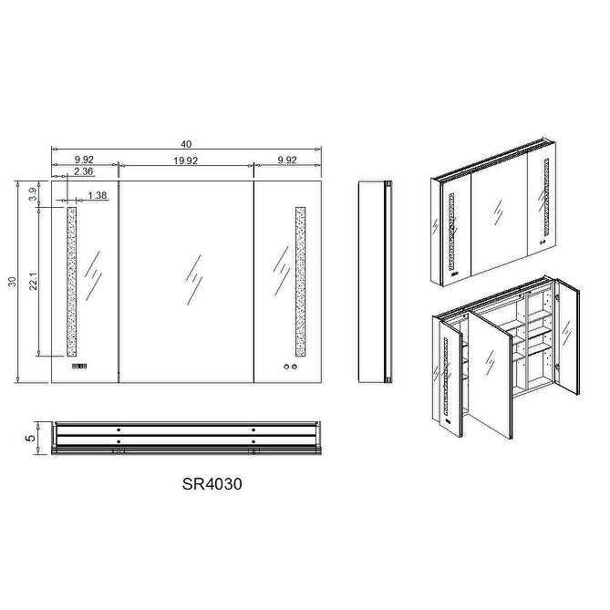 AQUADOM Signature Royale, 40"x30"x5", Bathroom Led Lighted Medicine Cabinet, Defogger, Integrated LED 3X Magnifying Mirror