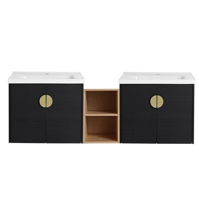 Topcraft Wall-Mounted Bathroom Vanity With Sink - 60" - Black Chestnut