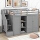 preview thumbnail 2 of 14, Functional Twin Size Loft Bed with 3 Shelves, 2 Wardrobes and 2 Drawers, Ladder with Storage