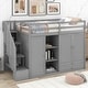 preview thumbnail 3 of 34, Stylish & Simple Functional Loft Bed with 3 Shelves, 2 Wardrobes and 2 Drawers, Ladder with Storage, No Box Spring Needed, Gray