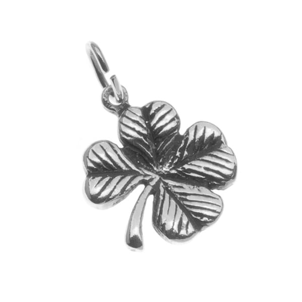 Sterling Silver Charm Lucky 4-Leaf Clover Shamrock Irish 12mm