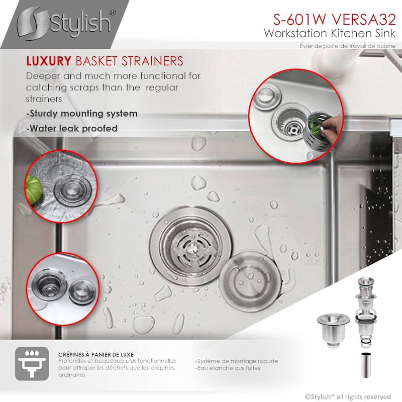 Stylish Undermount 32" Stainless Steel Double-Bowl 16G Kitchen Sink - 32" x 19" x 10"