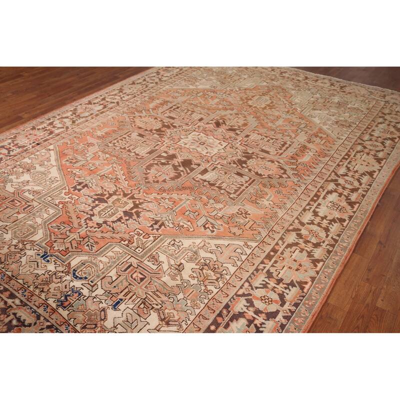 Heriz Persian Vintage Area Rug Hand-Knotted Geometric Wool Carpet - 7'7"x 11'4"