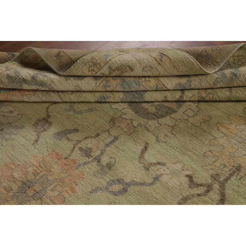 Hand Knotted Oriental 100% Wool Carpet Transitional All-Over Green Oushak Area Rug - 12' 1'' X 8' 11''