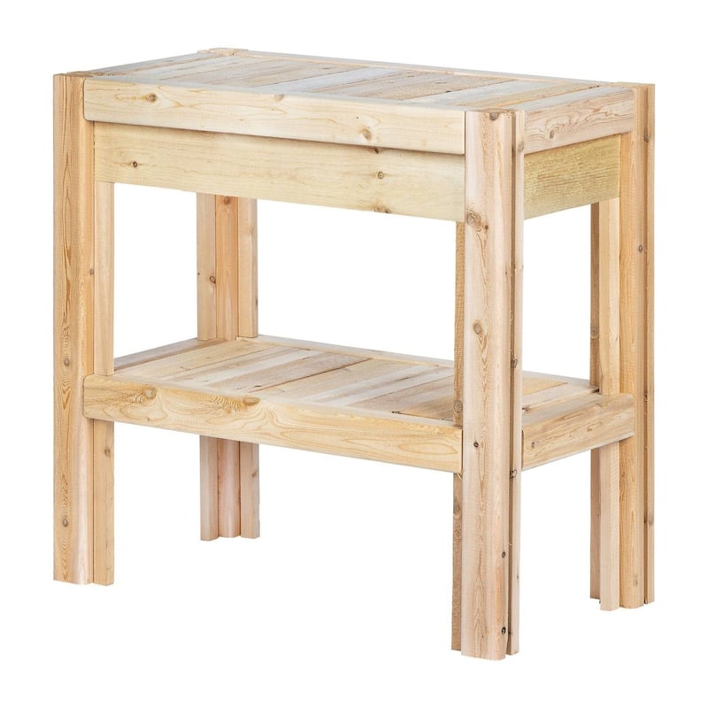 2-Tier Cedar Wood Storage Shelves with Adjustable Bottom Shelf for Indoor and Outdoor Use - 31" x 16" x 30"